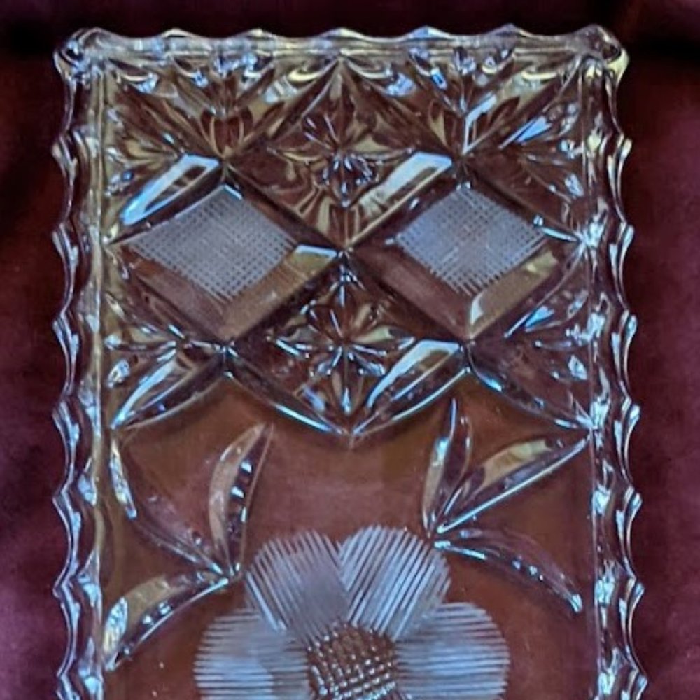 FURTHER 20% OFF Vintage Beautiful Cut Glass Crystal Rectangular Tray–Early 1900s